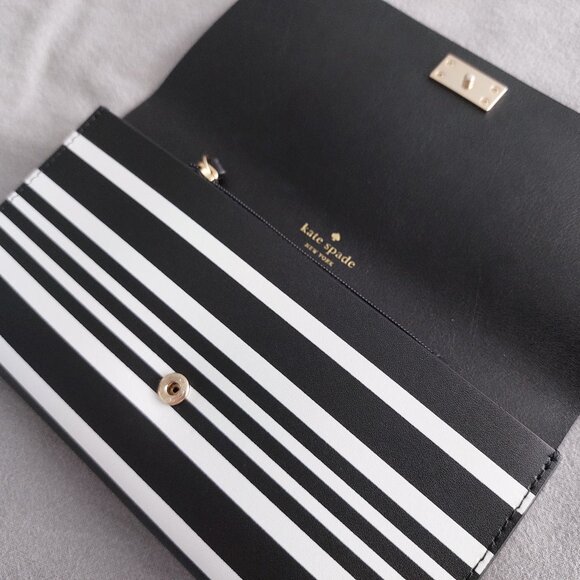 Kate Spade Black & White Striped Leather Wallet – Elegant, Authentic & Like New - Picture 7 of 10